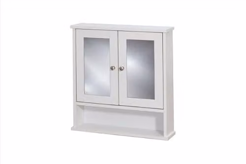 Timber Art Design UK Modern White Wall-Mounted Bathroom Mirror Cabinet with Internal Shelves and Hinged Doors W/D/H: 56.0 x 54.8 x 13.0 cm – 3