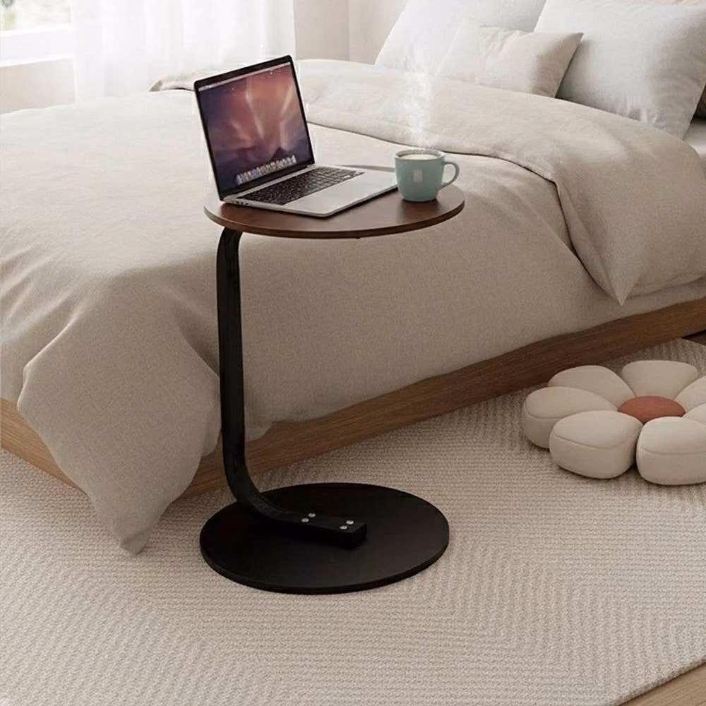 KORVIXA C-Shaped Round Side Table in Dark Brown – 5