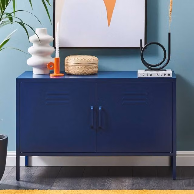Wyld and Coco Blue Metal Industrial Two-Door Sideboard