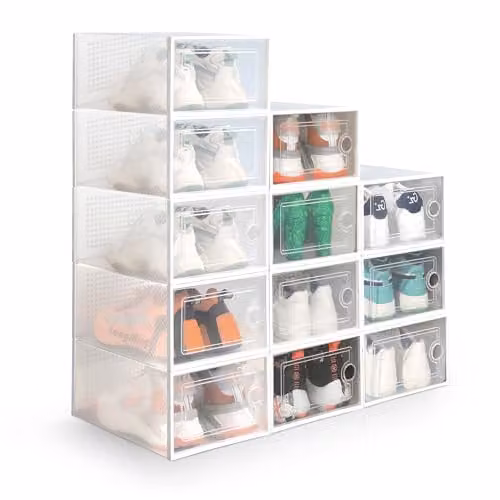 Keplin Stackable Shoe Storage Boxes, 12 Pack, White, W: 33 cm, D: 23 cm, H: 14.5 cm – 1
