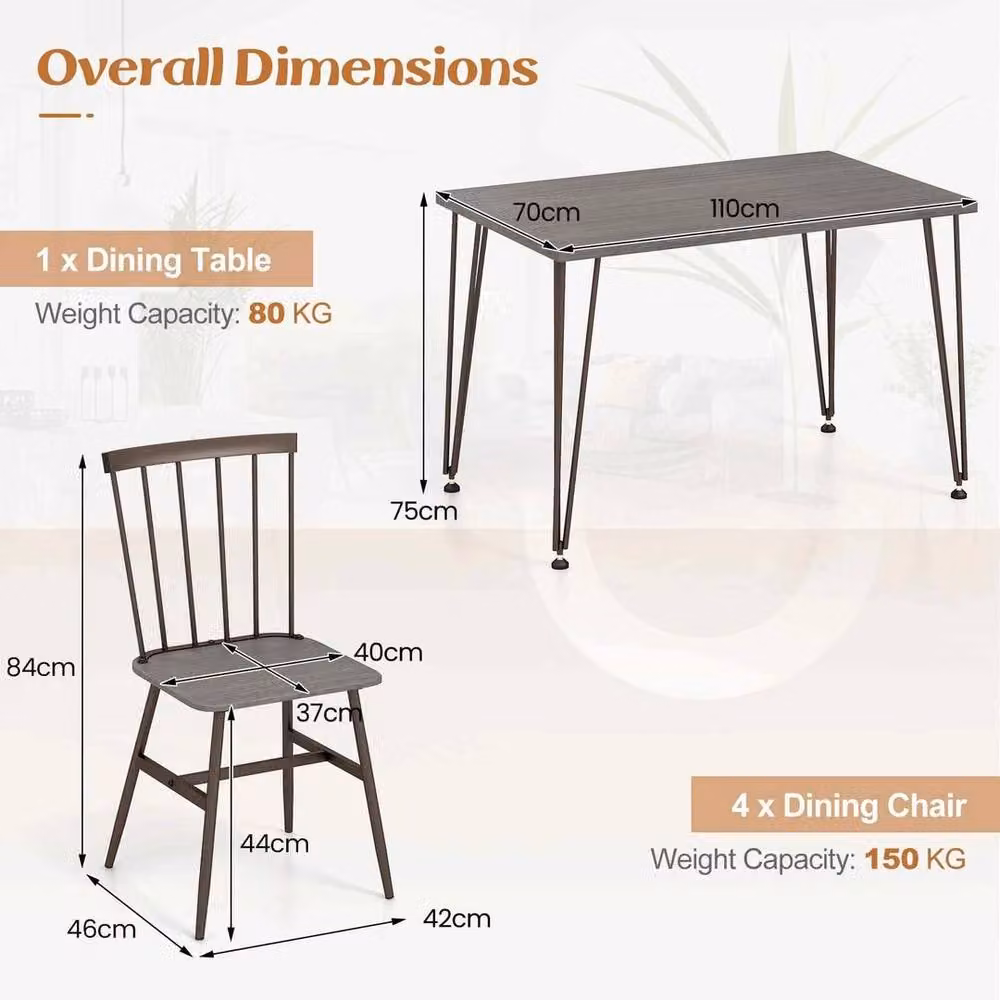 EONLION Modern Grey 5-Piece Dining Table Set with 4 Chairs, Width: 100 cm – 2