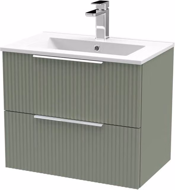 Balterley Tixall Fluted 2 Drawer Wall Hung Vanity Basin Unit, Satin Green, Width: 60 cm – 1