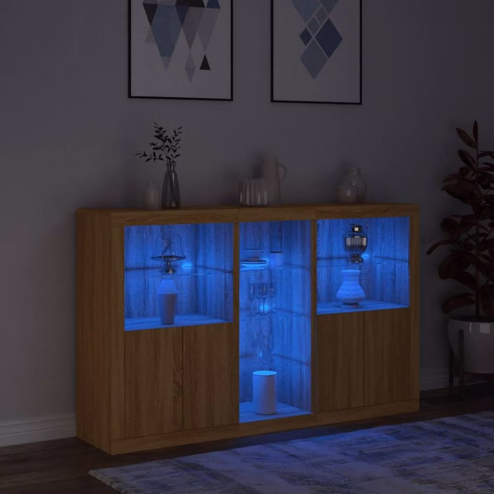 Berkfield Home Modern Sideboard with Integrated LED Lights in Sonoma Oak Brown, W: 162 cm, D: 37 cm, H: 100 cm – 2