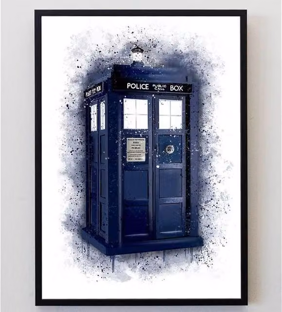 Pics and Squiggles Tardis Splatter Print Blue A4 Abstract Paper Poster
