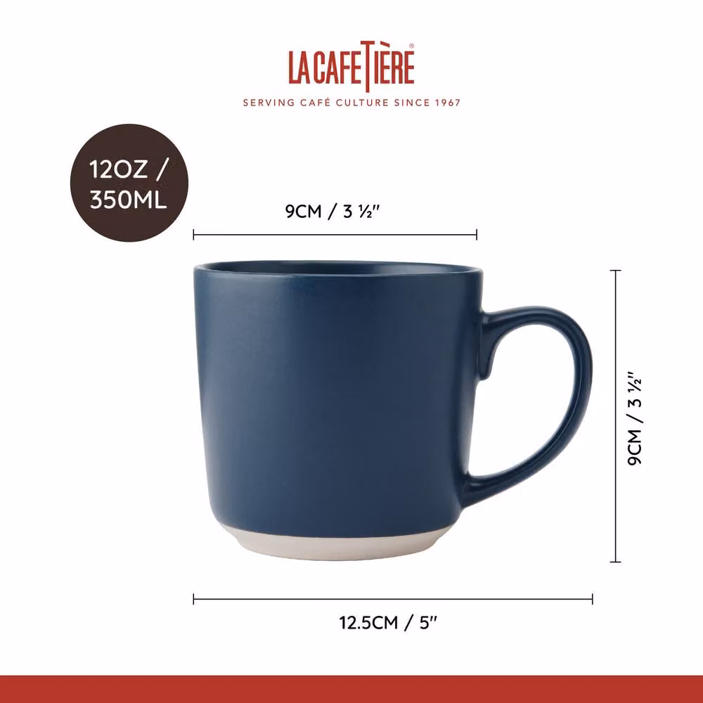 La Cafetiere Set of 4 Blue Ceramic Coffee Mugs, 350 ml – 4