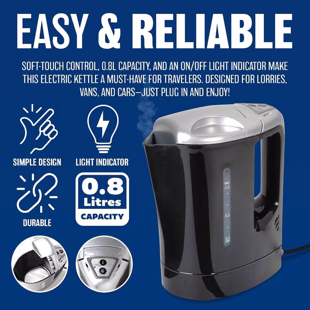 BARGAINS-GALORE 24v Electric Portable Travel Kettle in Black, 800ml – 3