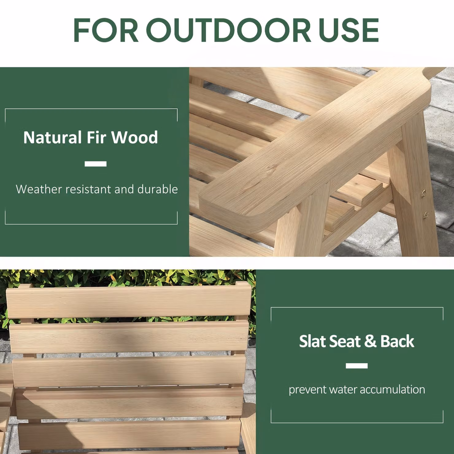 Outsunny Convertible 2 to 3 Seater Outdoor Garden Bench in Brown Rustic Treated Hardwood – 5