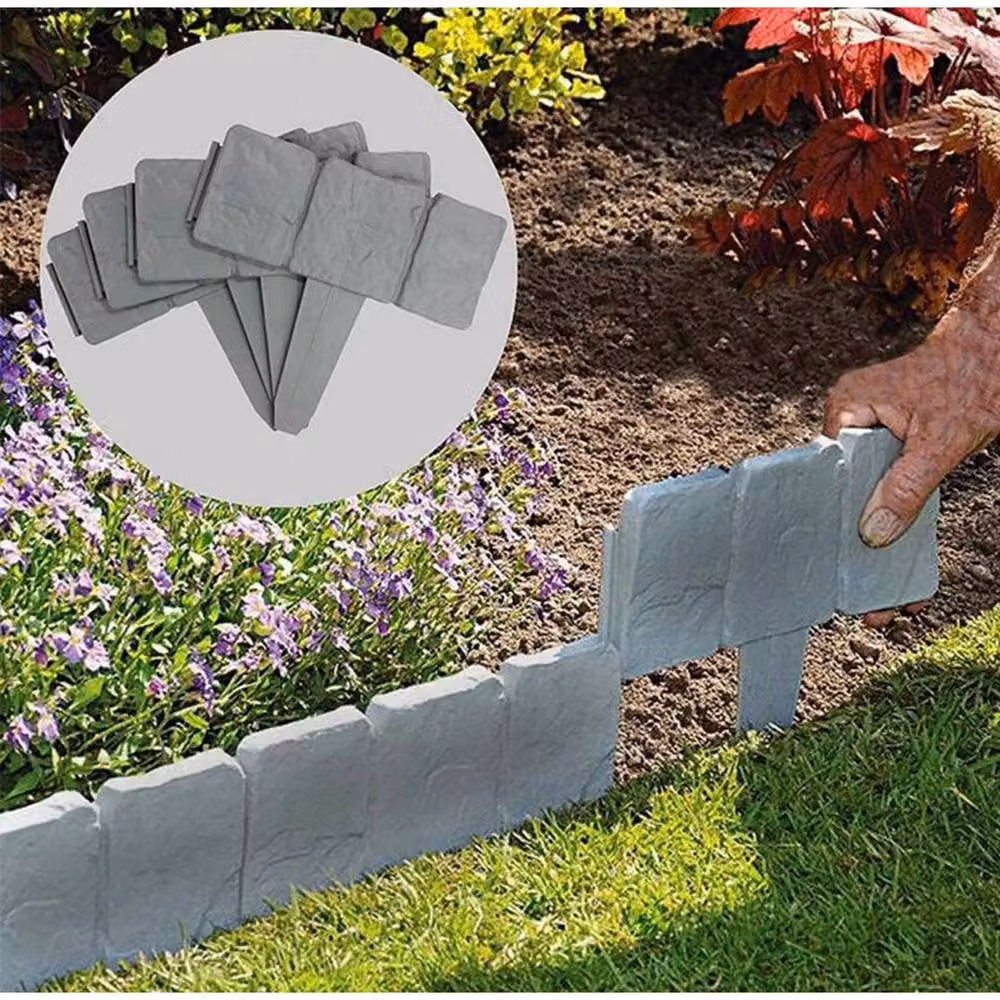 NESTLUNE 30-Piece Grey Plastic Garden Lawn Grass Edging Picket Border Panels, W: 100 cm, H: 15 cm – 4