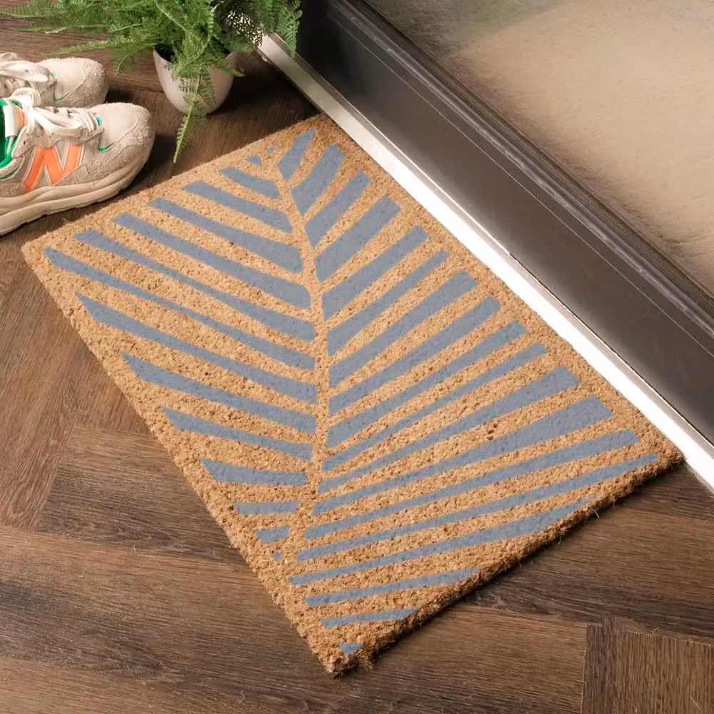 Artsy Mats Grey Floral Palm Leaf Pattern Coir and Natural Rubber Doormat, W: 60 cm, D: 40 cm – 2