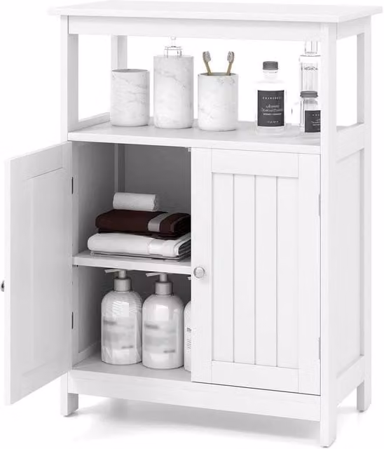VOGREX White Modern Freestanding Storage Organizer with Hinged Doors and Open Shelf, W/D/H: 80.0 x 60.0 x 1.0 cm