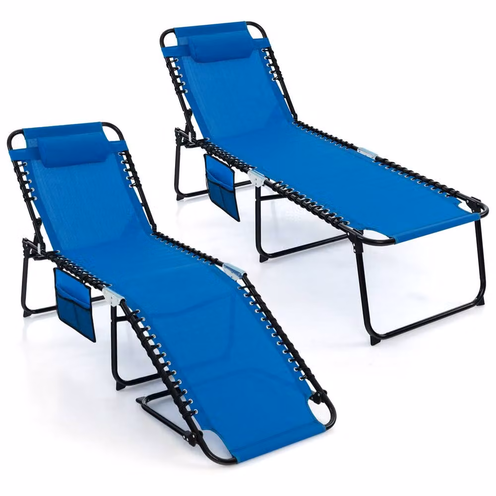 Costway Navy Blue Folding Patio Chaise Lounge Chair with Adjustable Headrest and Textilene Fabric – 10