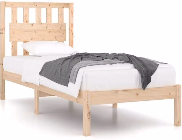 Berkfield Home Single Solid Wood Pine Bed Frame, Beige, W: 90 cm, L: 190 cm
