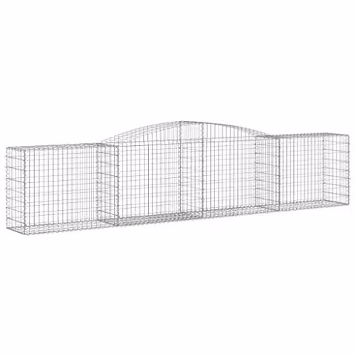 vidaXL Set of 4 Arched Gabion Baskets in Silver Galvanised Steel, W: 400 cm, D: 50 cm, H: 80/100 cm – 1
