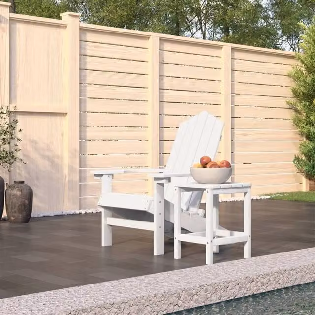 Berkfield Home Garden Adirondack Chair with Table in White HDPE Plastic – 1