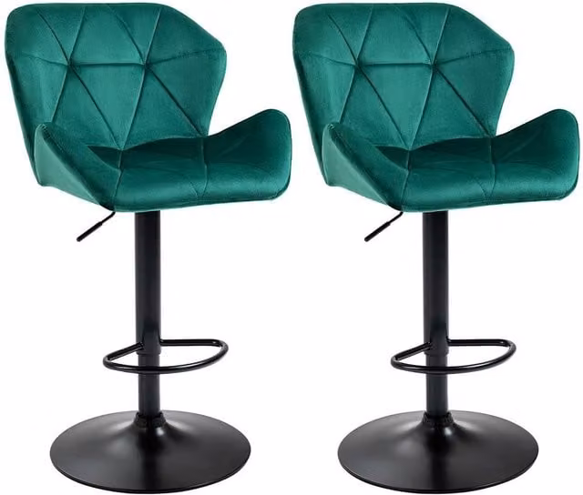 KORVIXA Set of 2 Green Velvet-Touch Bar Stools with Metal Frames