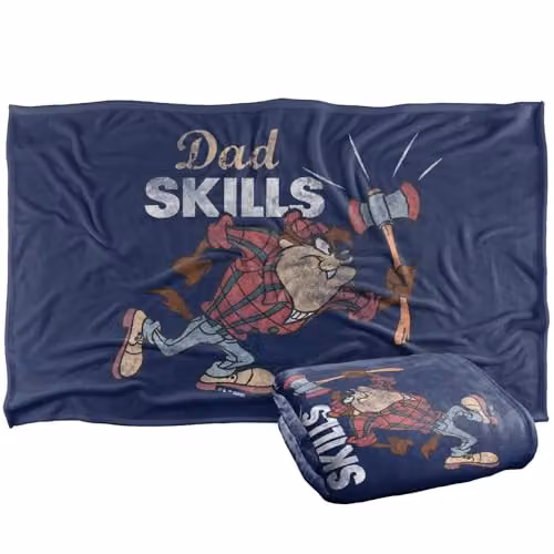 Warner Bros. Looney Tunes Taz Dad Skills Super Soft Fleece Throw Blanket, Multicolour, W: 91 cm, D: 147 cm – 1