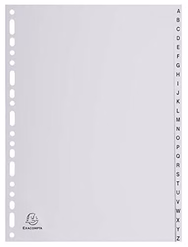 Exacompta Grey PP Printed A-Z Divider Parts for A4 Documents, 26 Pieces