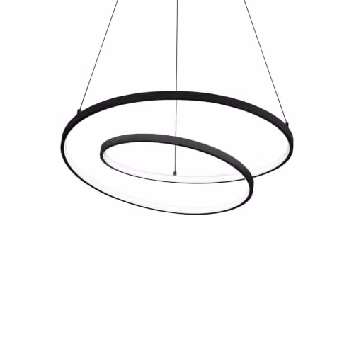 Ideal Lux Oz 60cm Modern LED Ring Pendant Ceiling Light in Black with Warm White 2700K Light