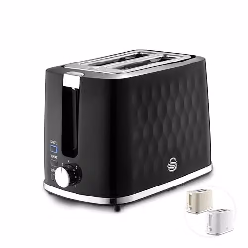Swan Hexton Variable Width 2 Slice Toaster, 900W, Black with Chrome Accents, ST19037BLK – 1