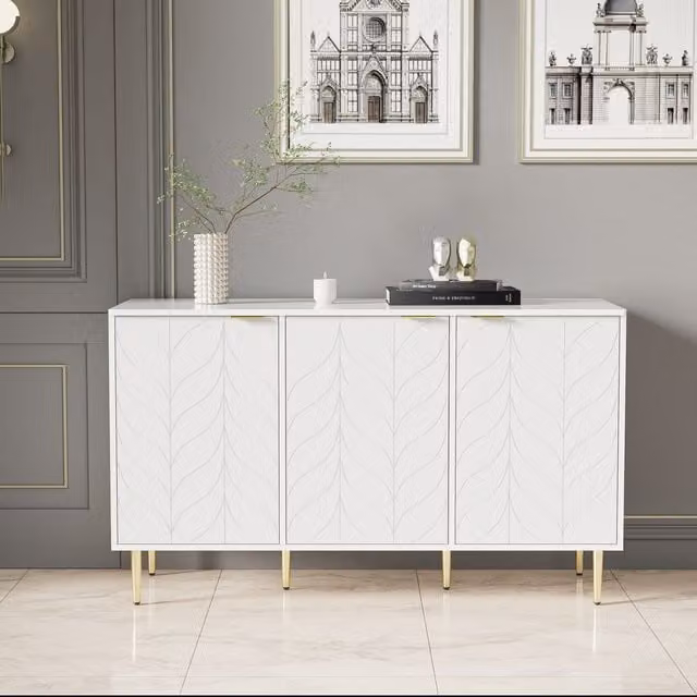 AKA Modern White Dining Room Cabinet and Chest of Drawers with Gold Gilded Legs and Handles – 1