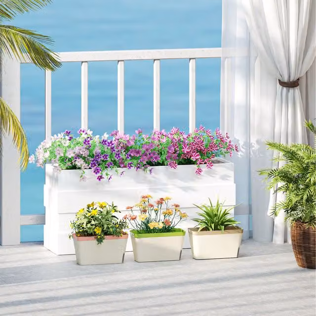 Outsunny Set of 3 White Self-Watering Plant Pots for Indoor and Outdoor Use
