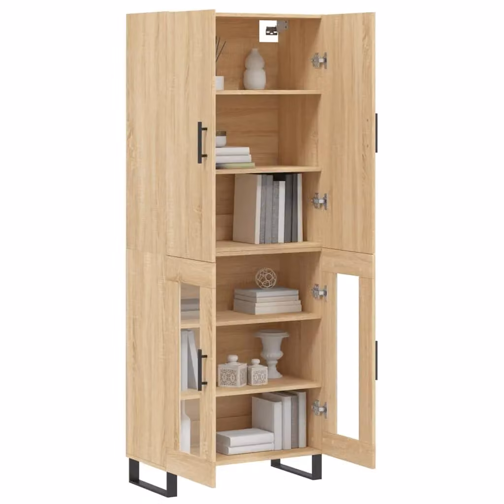 Berkfield Home Sonoma Oak Highboard in Brown with Glass Doors, W/D/H: 69.5 x 34 x 180 cm – 2