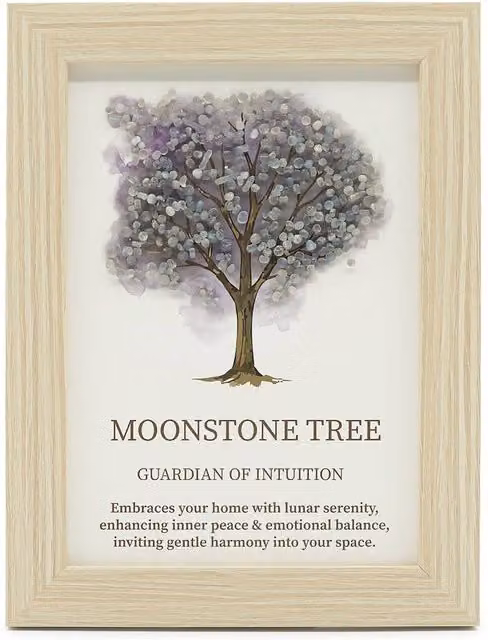 Serenityy Tree of Life Moonstone Gemstone Picture, Multicolour, W: 21 cm, H: 30 cm, D: 1 cm
