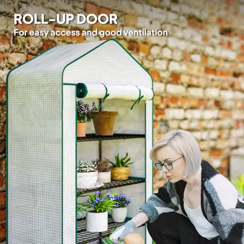 Outsunny Portable Mini Greenhouse with 4 Shelves, White, W/D/H: 90 x 49 x 160 cm – 5