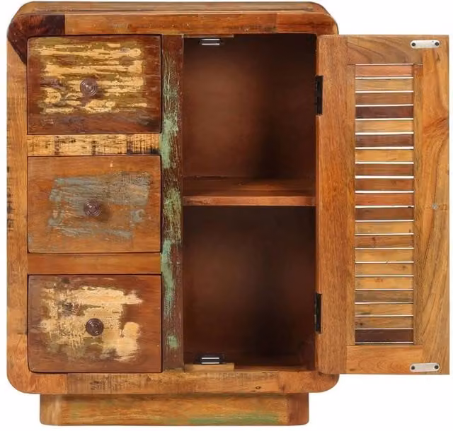 Berkfield Home Rustic Reclaimed Solid Wood Sideboard with 3 Drawers, Multicolour, W: 55 cm, D: 30 cm, H: 70 cm – 1
