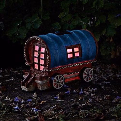 Marco Paul Solar LED Gypsy Rose Caravan Garden Ornament, Multicolour, H 53.4 cm x W 45.7 cm – 1