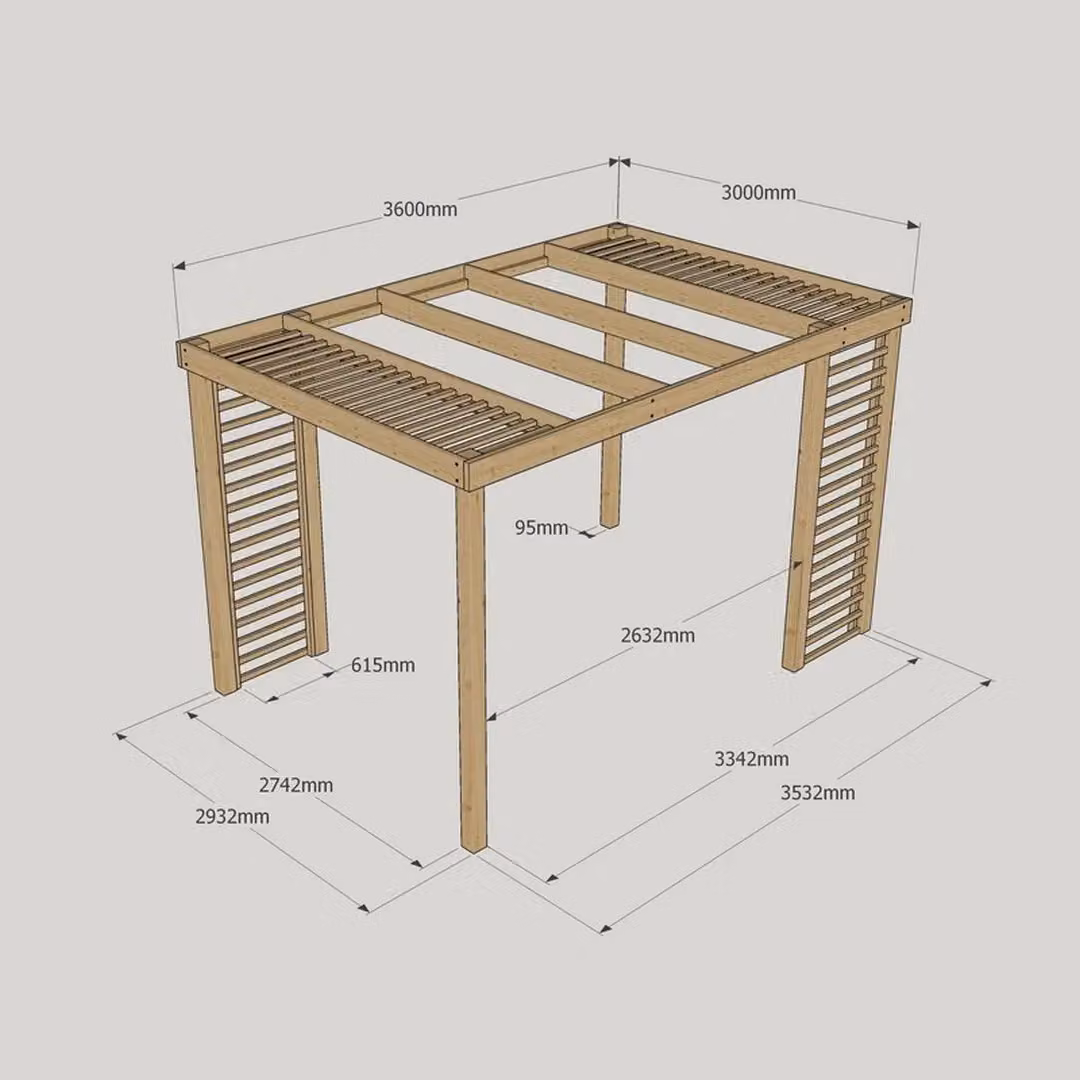 Rutland County Garden Furniture Ltd Panel Pergola in Wood, Rustic Brown and Light Green, W: 360 cm, D: 300 cm, H: 230 cm – 3