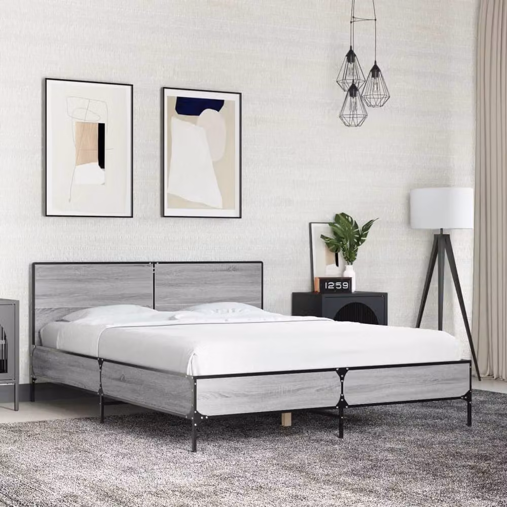 Berkfield Home Durable Bed Frame in Grey Sonoma, W/D/H: 140 x 200 x 80 cm – 2