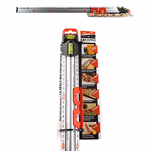 Kapro Silver Multi-Purpose Adjustable T-Square Ruler with Built-In Level and Anodised Aluminium Finish, 60 cm – 2