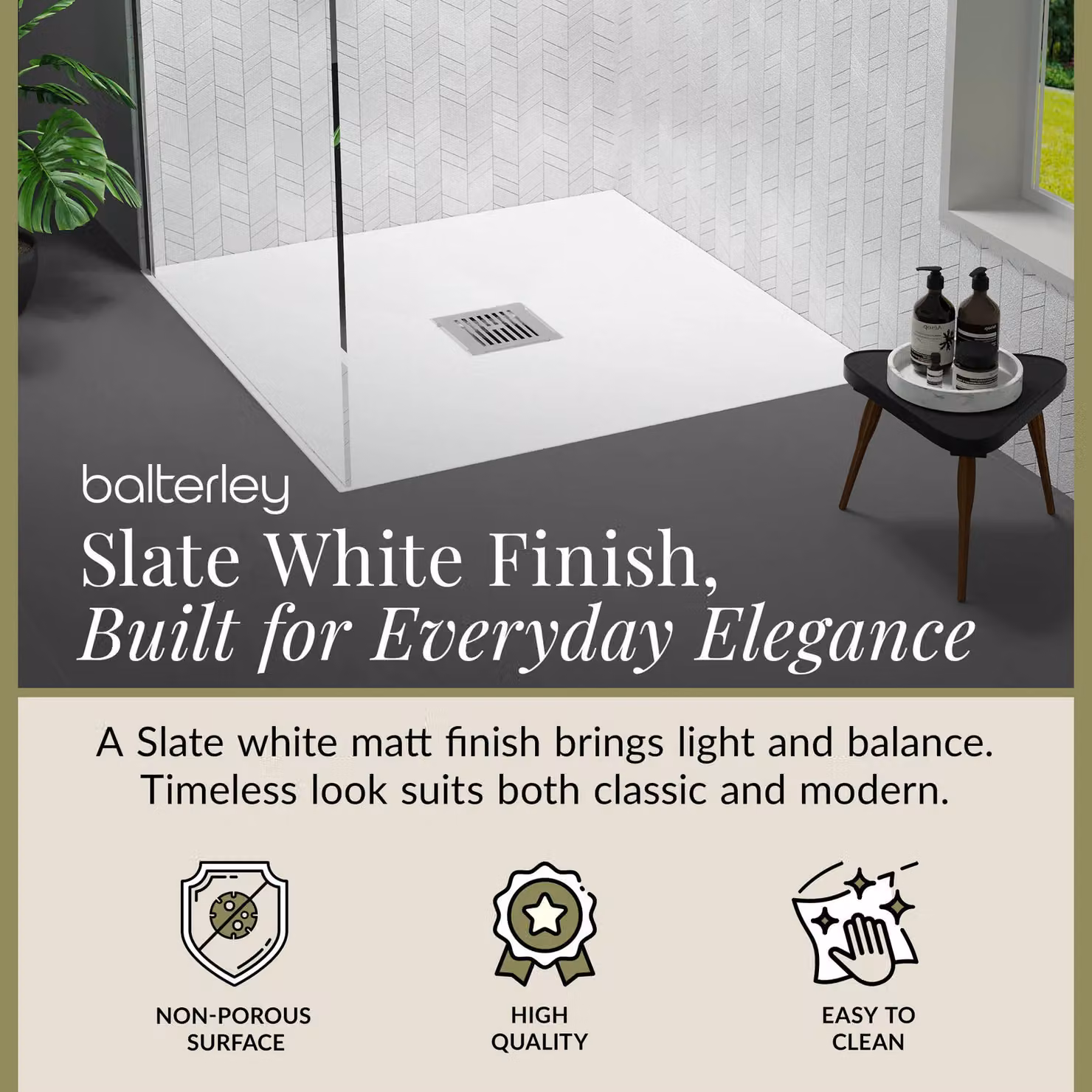 Balterley Premium Slimline Square Shower Tray in White, 32 cm x 32 cm – 2