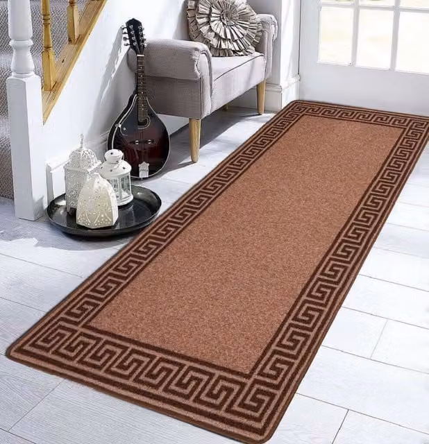 Smart Living Greekey Non Slip Heavy Duty Machine Washable Hallway and Kitchen Door Mat, Brown, W: 67 cm, L: 120 cm – 1