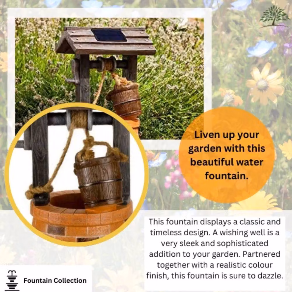 Marco Paul Solar Water Fountain Wishing Well Garden Feature in Brown and Multicolour – 5