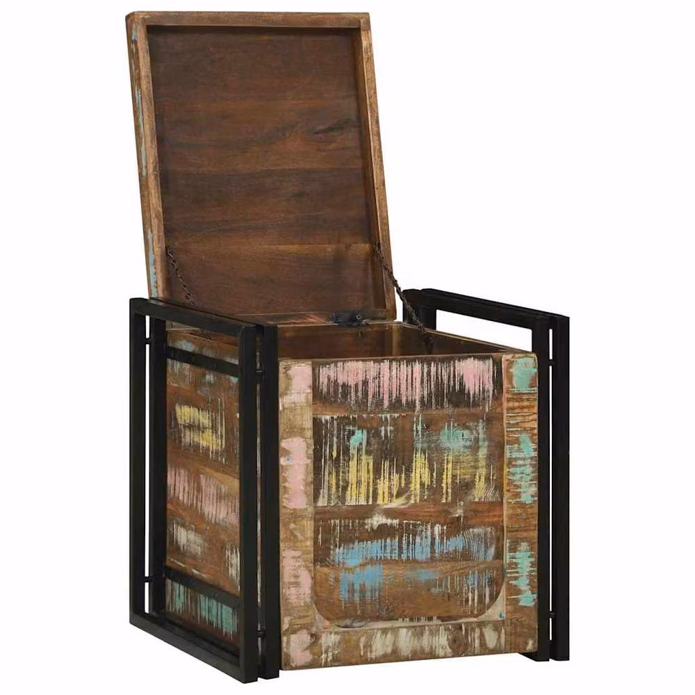 Berkfield Home Multicolour Abstract Rustic Storage Chest in Solid Reclaimed Wood W/D/H: 50 x 50 x 50 cm – 2