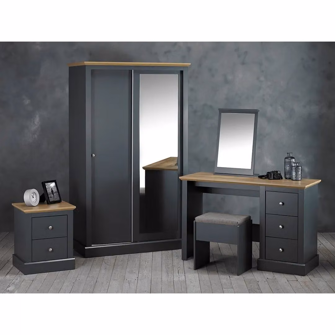 Lemon Pavilion Furniture Devon 2 Door Sliding Wardrobe with Mirror in Charcoal and Oak, W/D/H: 113.8 x 57.7 x 181.6 cm – 2