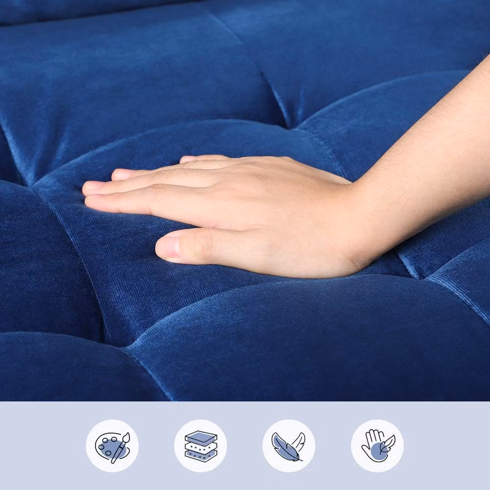 Dprodo Blue Velvet Mid-Century Love Seat Couch with 2 Scatter Cushions, Width: 121 cm – 3
