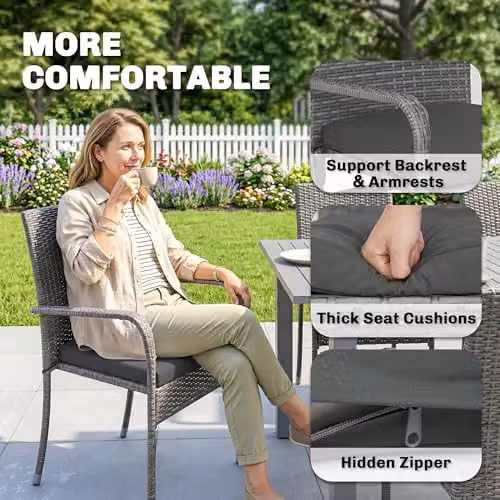 Outsunny 7 Piece Rattan Garden Furniture Set with Acacia Wood in Grey – 6