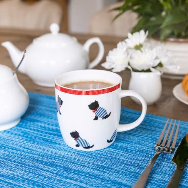 KitchenCraft Set of 4 White Ceramic Sitting Westies Mugs
