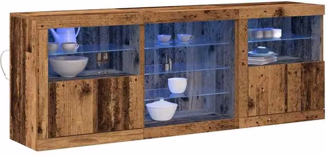 Berkfield Home Rustic Brown Sideboard with Integrated LED Lights, W/D/H: 181.5 x 37 x 67 cm