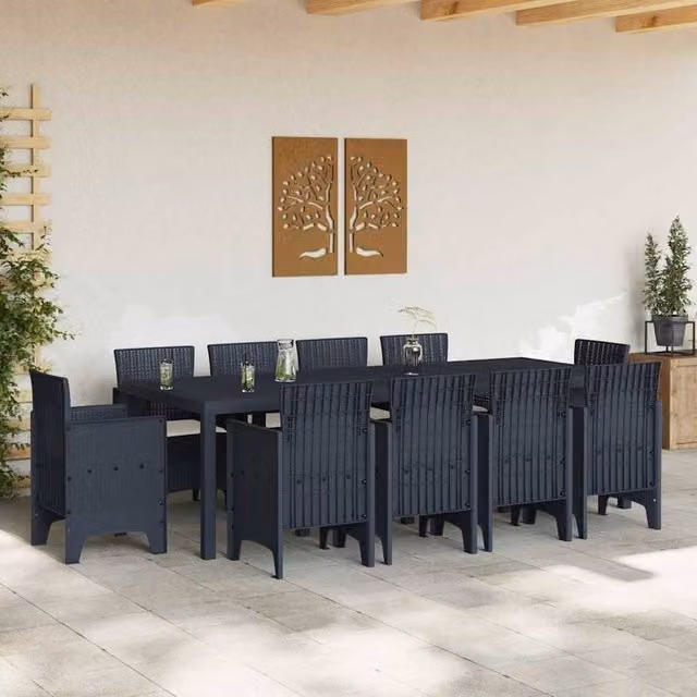Berkfield Home Sleek 11 Piece Anthracite Poly Rattan Garden Dining Set with Black Cushions – 1