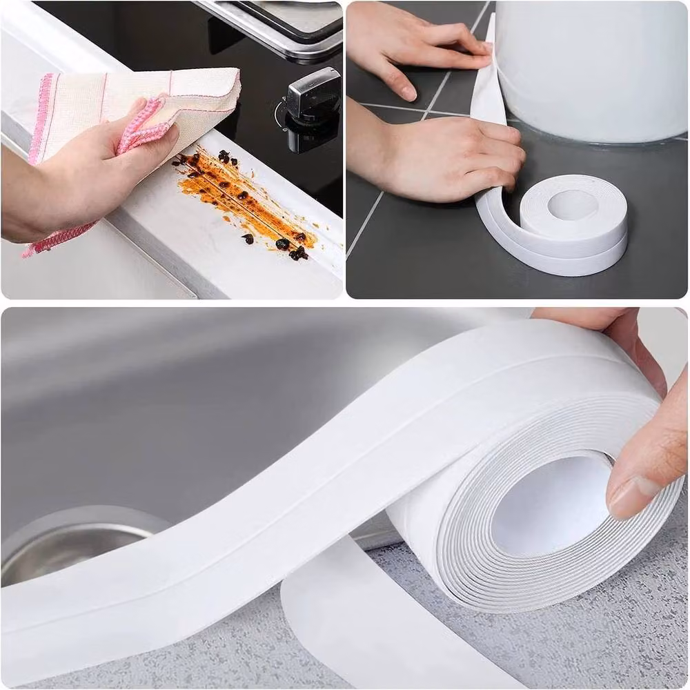 PAWNORA 2 Pack Waterproof Adhesive Sealing Tape for Bathroom and Kitchen, White, W: 3.8 cm, L: 3.2 m – 2