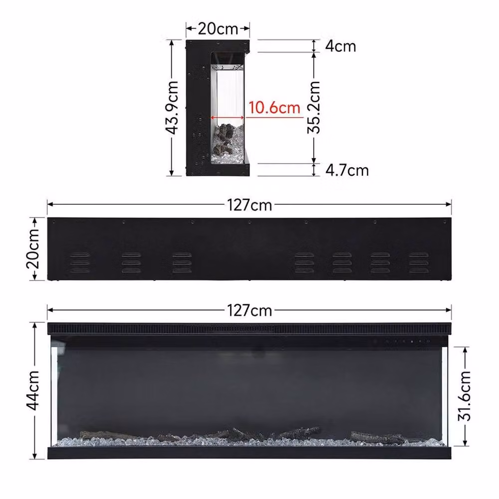 PAWNORA Electric 3 Sided Media Fire Standing Heater with 9 Flames in Black, W: 152.4 cm, H: 44.0 cm – 3