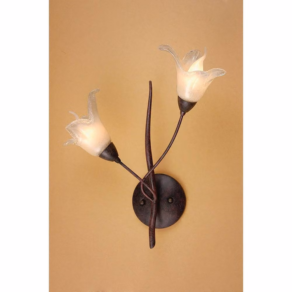 Netlighting Florida Switched 2-Light Wall Lamp with Amber Glass and Brown Black Oxide Metal Finish, E14 – 2