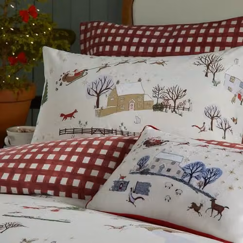Riva Home Christmas Checked Reversible Duvet Cover Set in Beige, W/D/H: 200 x 220 cm – 2