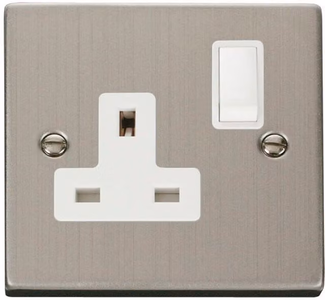 SE HOME White and Silver Stainless Steel Surface Mounted 1 Gang Socket
