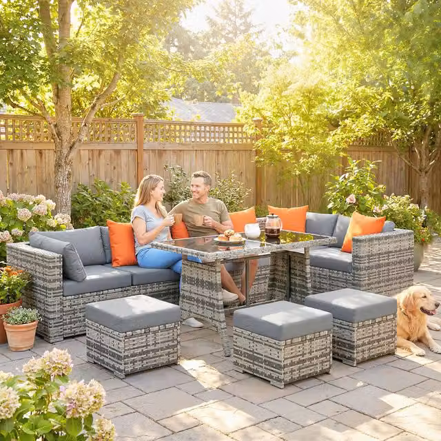 Outsunny 10 Piece Modern Rattan Sofa Set in Grey