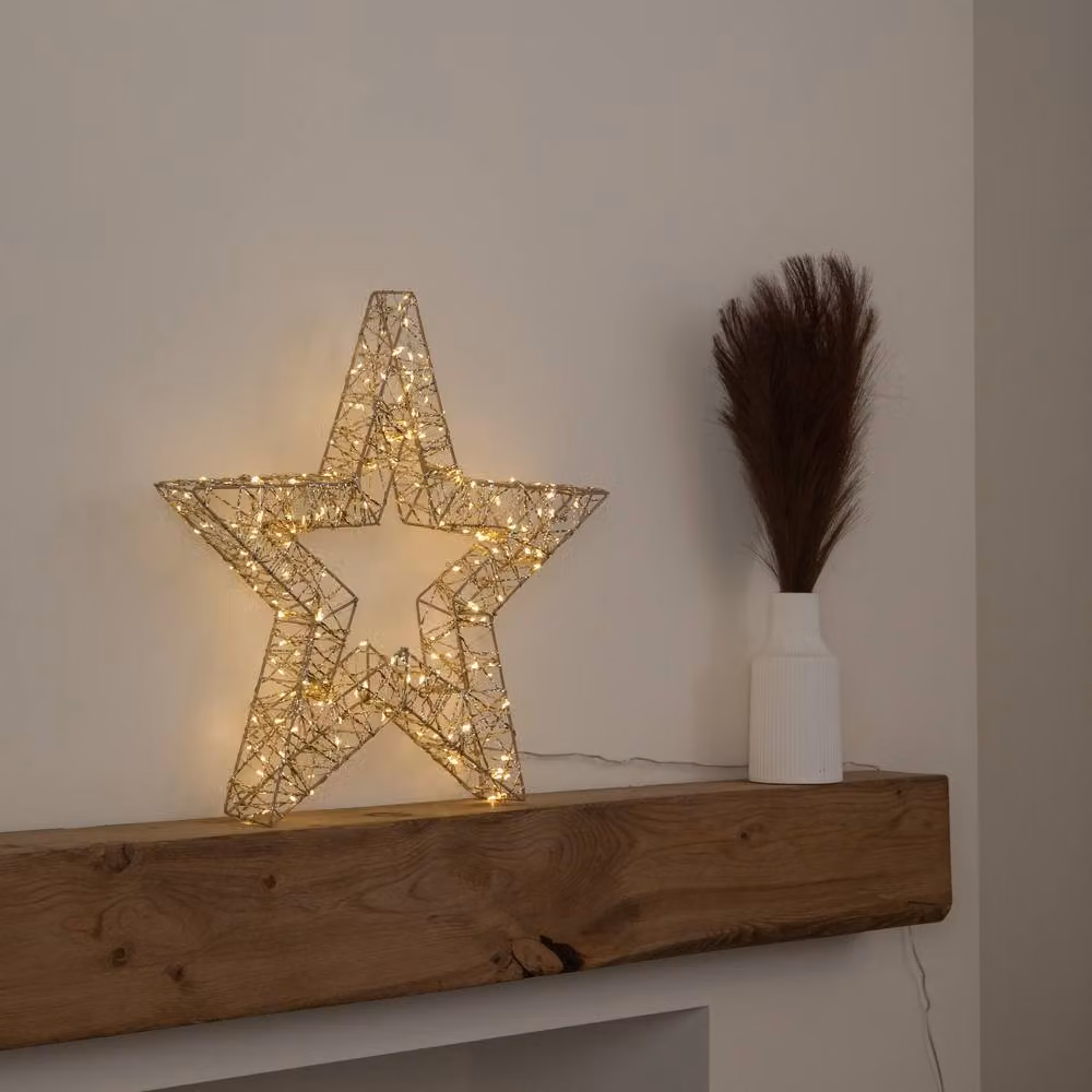 Samuel Alexander Gold Metal Christmas Star with 240 Warm White LEDs and Timer, 50 cm – 2